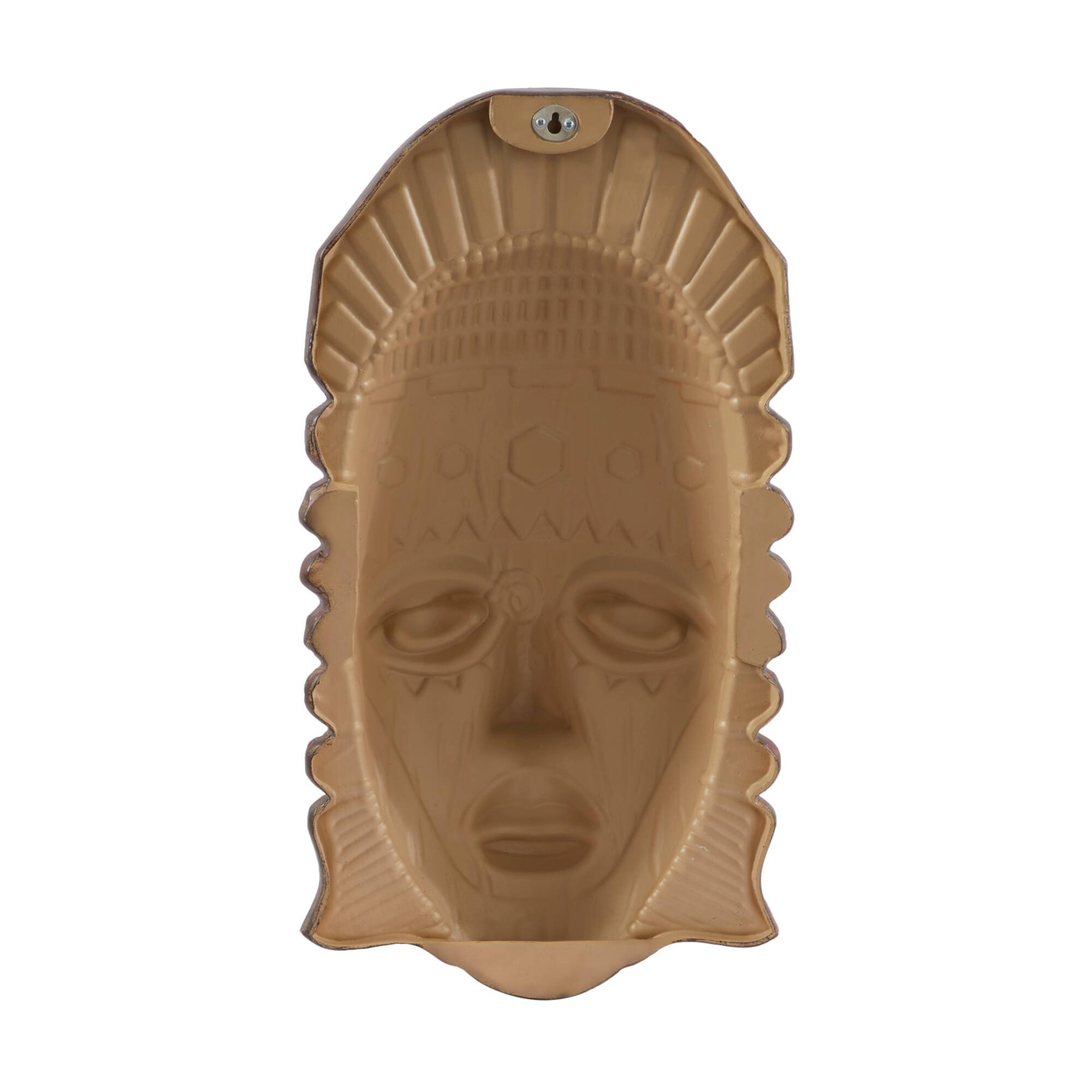 Brown Polystone Primitive African Mask Sculpture 11" x 20" x 6"